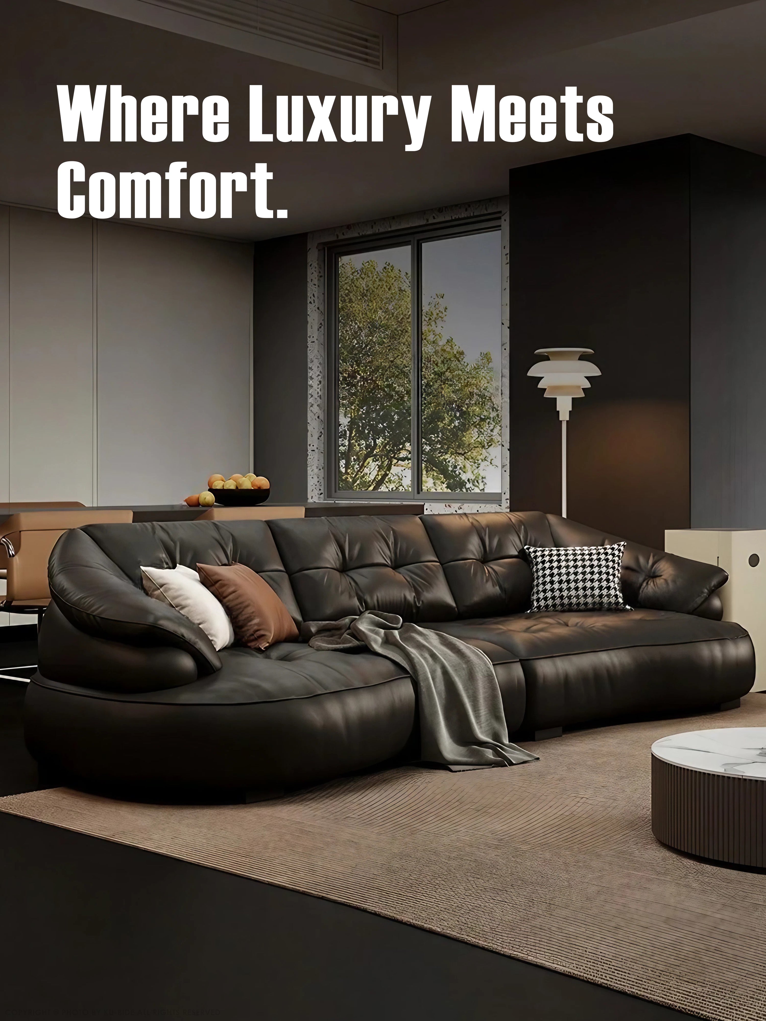 Modern Black Leather Sofa for Ultimate Comfort (Small Space)