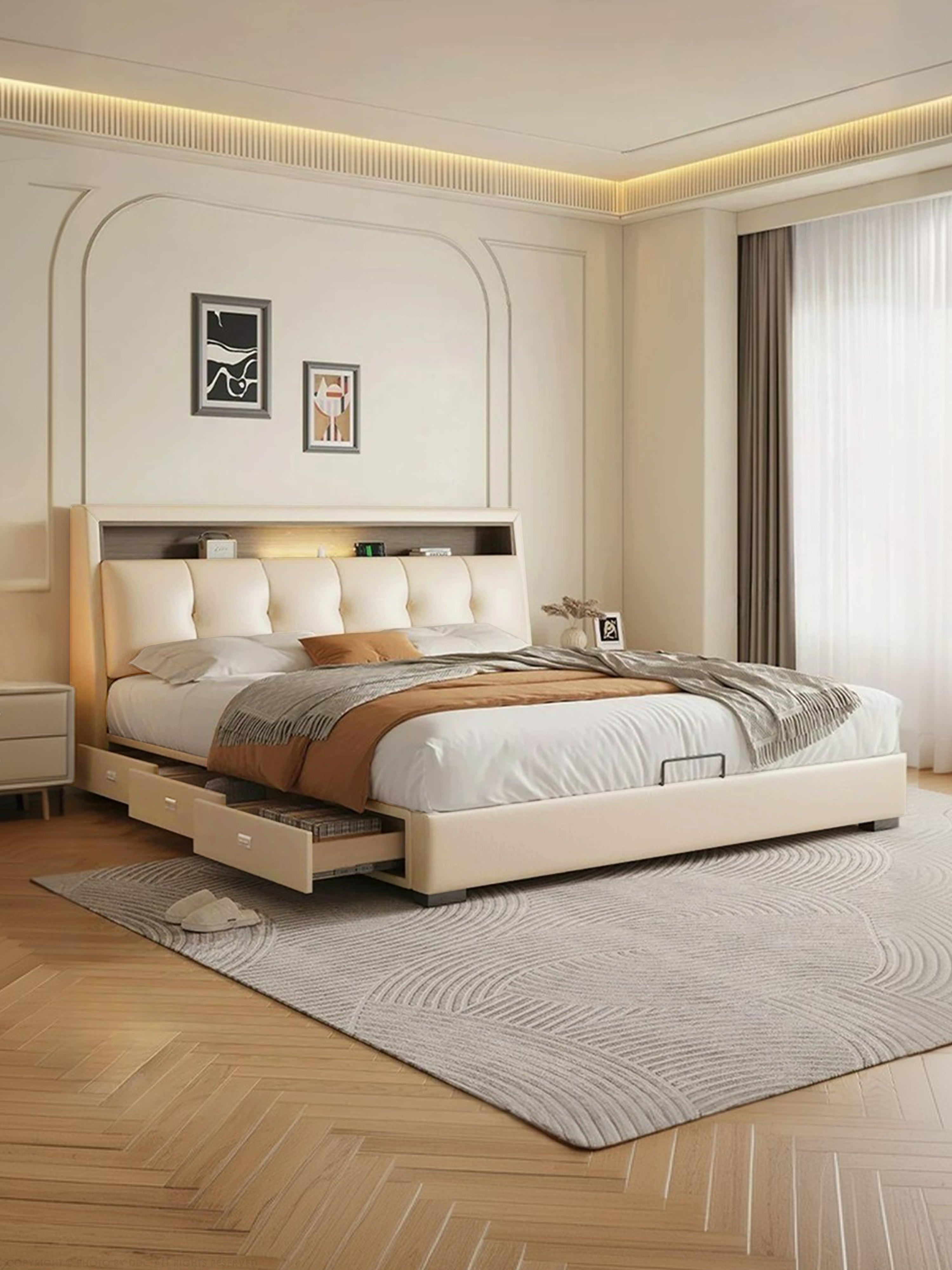 Serina Leather Storage Bed + USB Ports