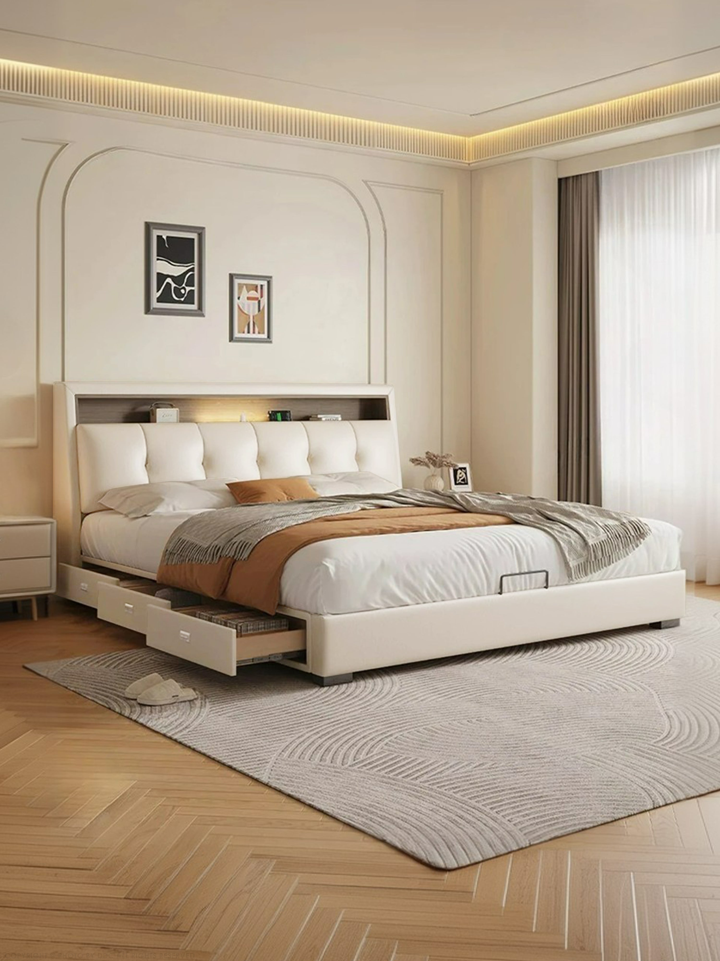 Serina Leather Storage Bed + USB Ports