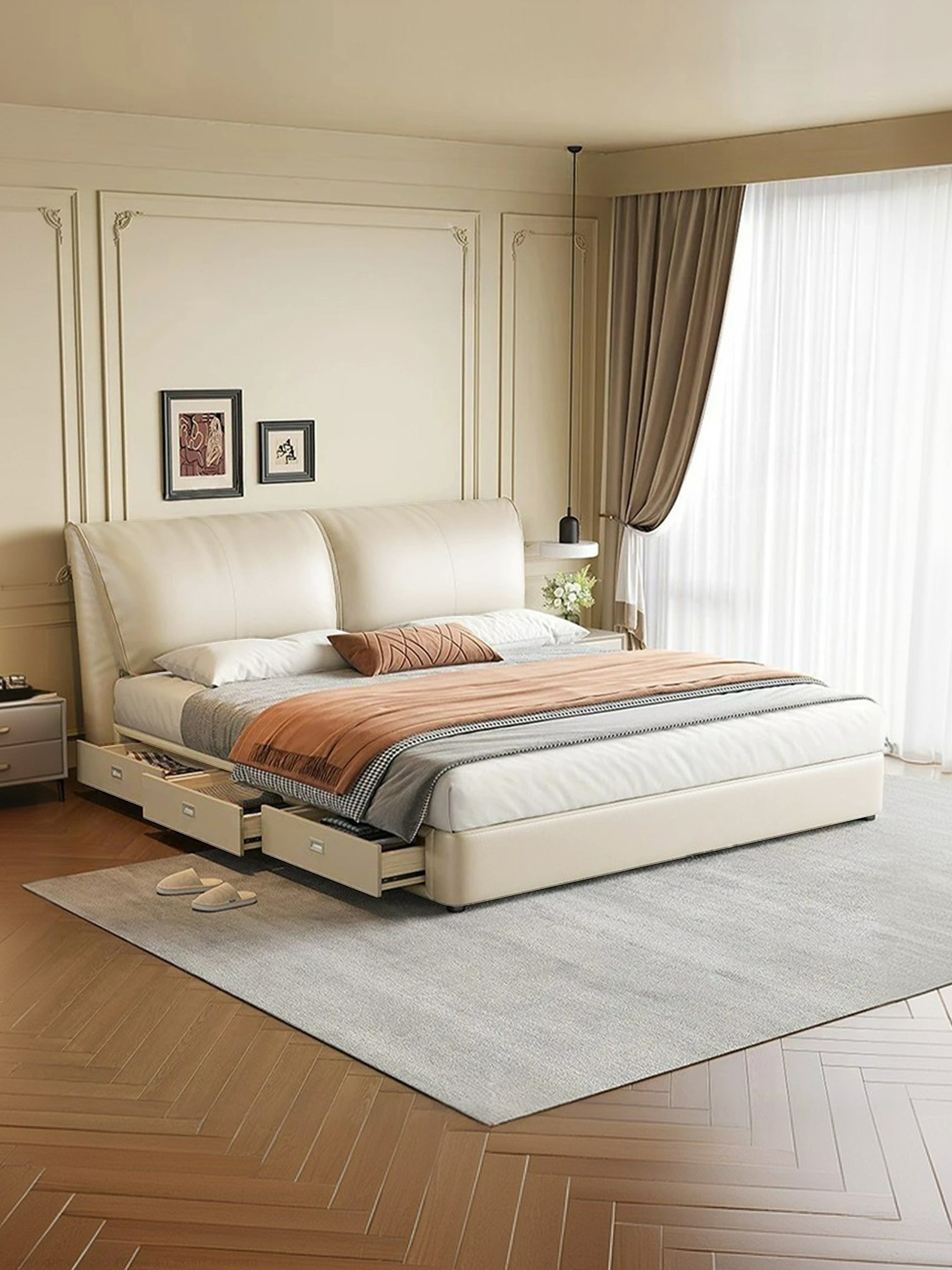 Stacey  Leather Storage Bed