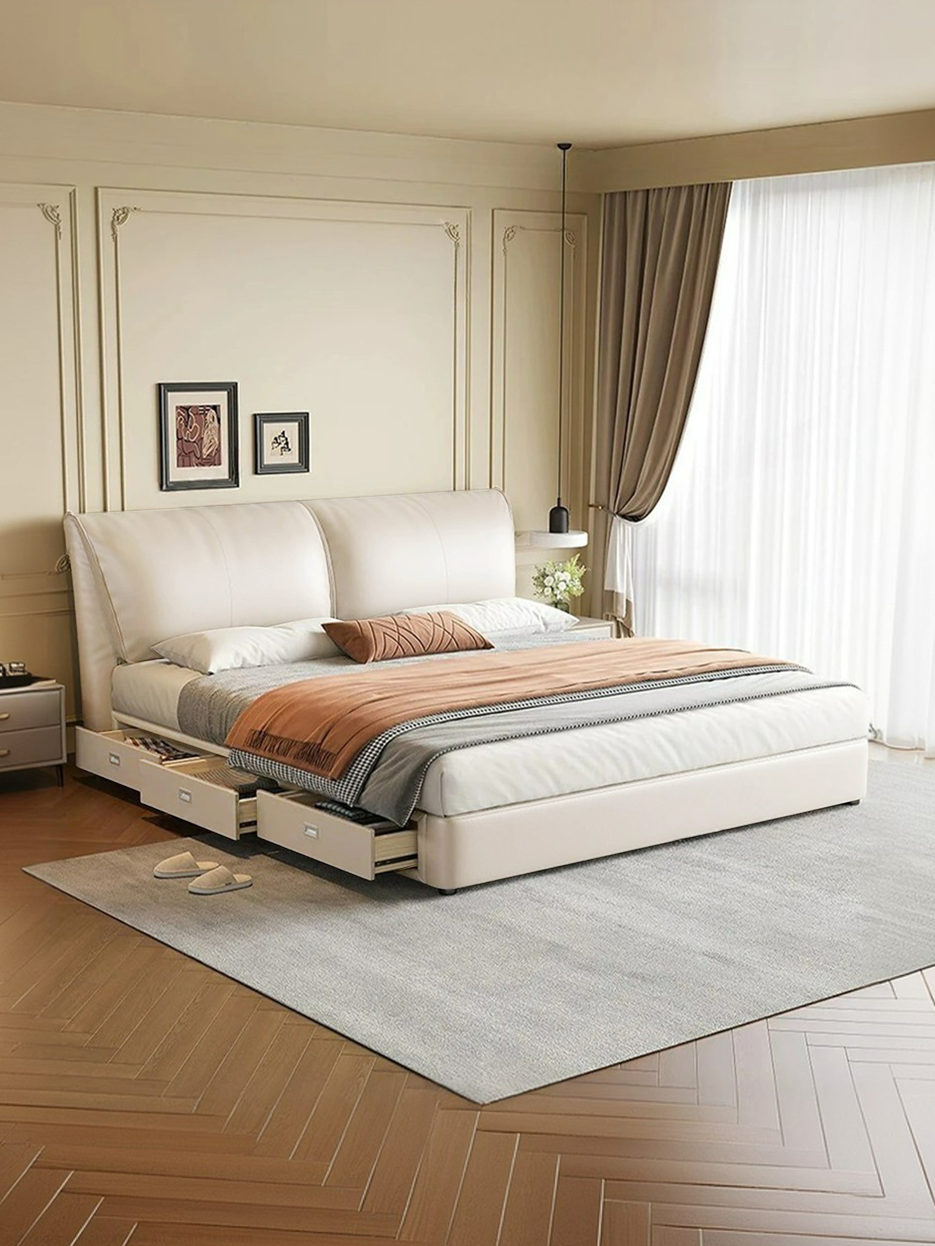 Stacey  Leather Storage Bed