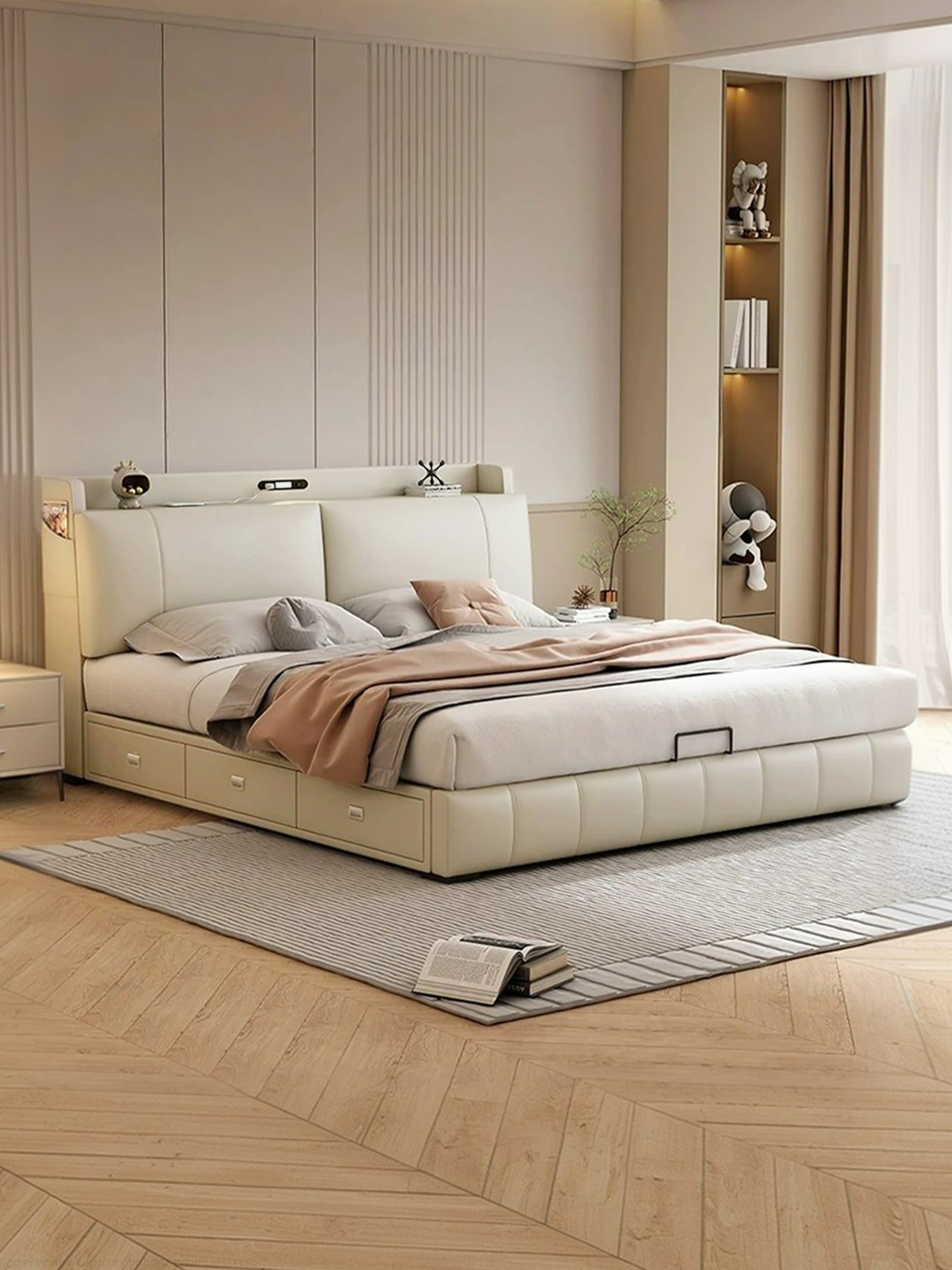 Summer Leather Storage Bed + USB Ports